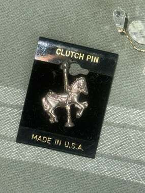 Vintage Carousel Horse Clutch Pin, Silver-Tone Carousel Figure, Made in USA